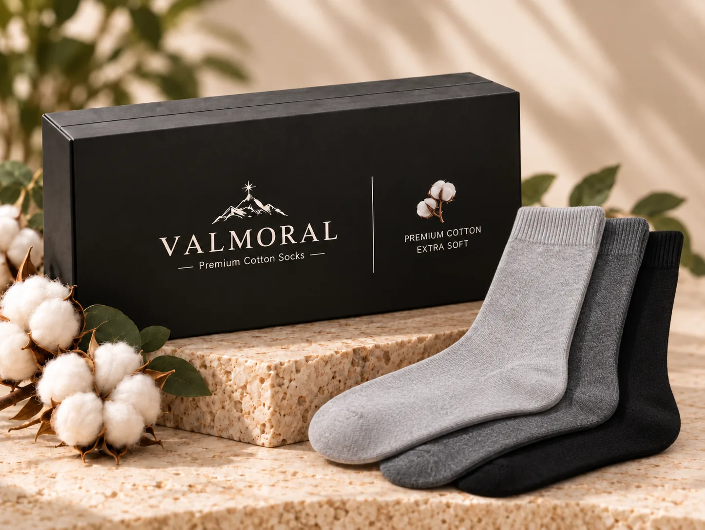 Premium Cotton box with grey and black crew socks